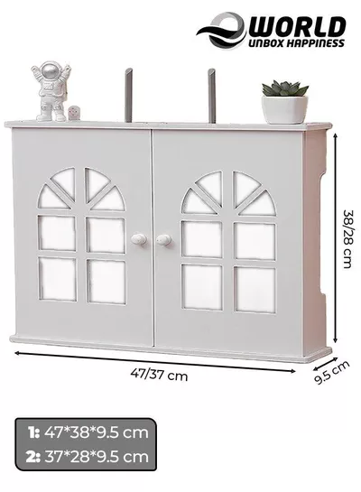 Stylish Wall-Mounted Router Rack for Wi-Fi Router, Set-Top Box, Light Cat Box, and More, Includes Doors and Patch Panel Shielding Box for Neat Storage, White.-1
