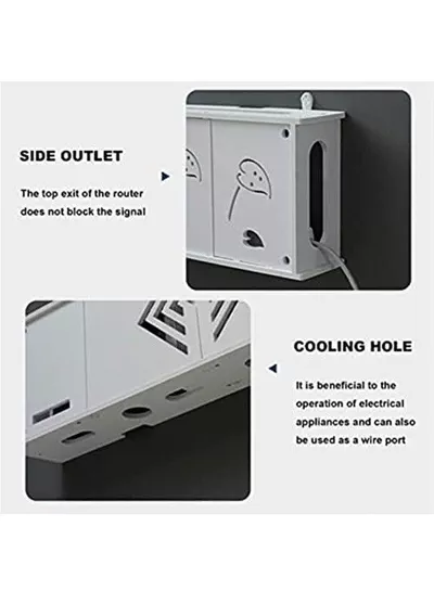 Stylish Wall-Mounted Router Rack for Wi-Fi Router, Set-Top Box, Light Cat Box, and More, Includes Doors and Patch Panel Shielding Box for Neat Storage, White.-4