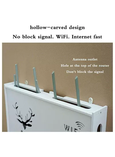 Stylish Wall-Mounted Router Rack for Wi-Fi Router, Set-Top Box, Light Cat Box, and More, Includes Doors and Patch Panel Shielding Box for Neat Storage, White.-5