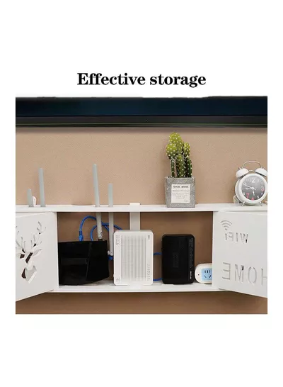 Stylish Wall-Mounted Router Rack for Wi-Fi Router, Set-Top Box, Light Cat Box, and More, Includes Doors and Patch Panel Shielding Box for Neat Storage, White.-6