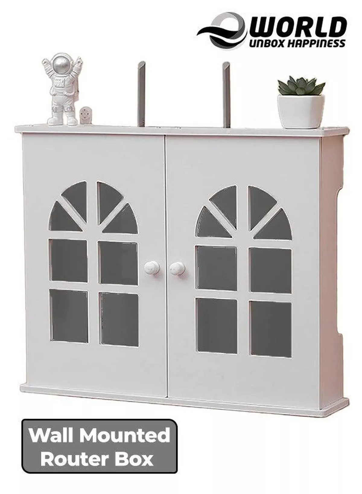 Stylish Wall-Mounted Router Rack for Wi-Fi Router, Set-Top Box, Light Cat Box, and More, Includes Doors and Patch Panel Shielding Box for Neat Storage, White.