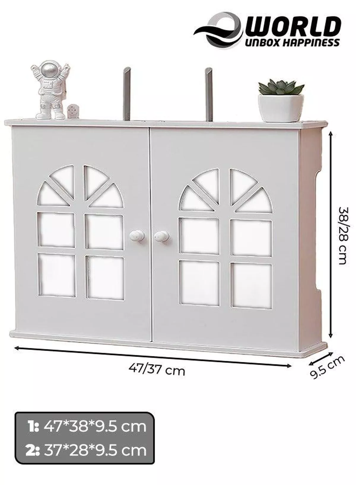 Stylish Wall-Mounted Router Rack for Wi-Fi Router, Set-Top Box, Light Cat Box, and More, Includes Doors and Patch Panel Shielding Box for Neat Storage, White.-1-1