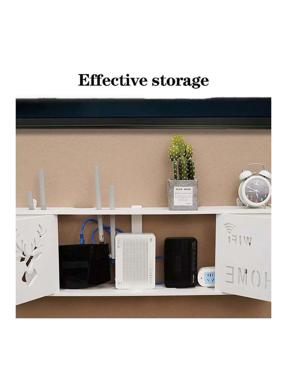 Stylish Wall-Mounted Router Rack for Wi-Fi Router, Set-Top Box, Light Cat Box, and More, Includes Doors and Patch Panel Shielding Box for Neat Storage, White.-6-6