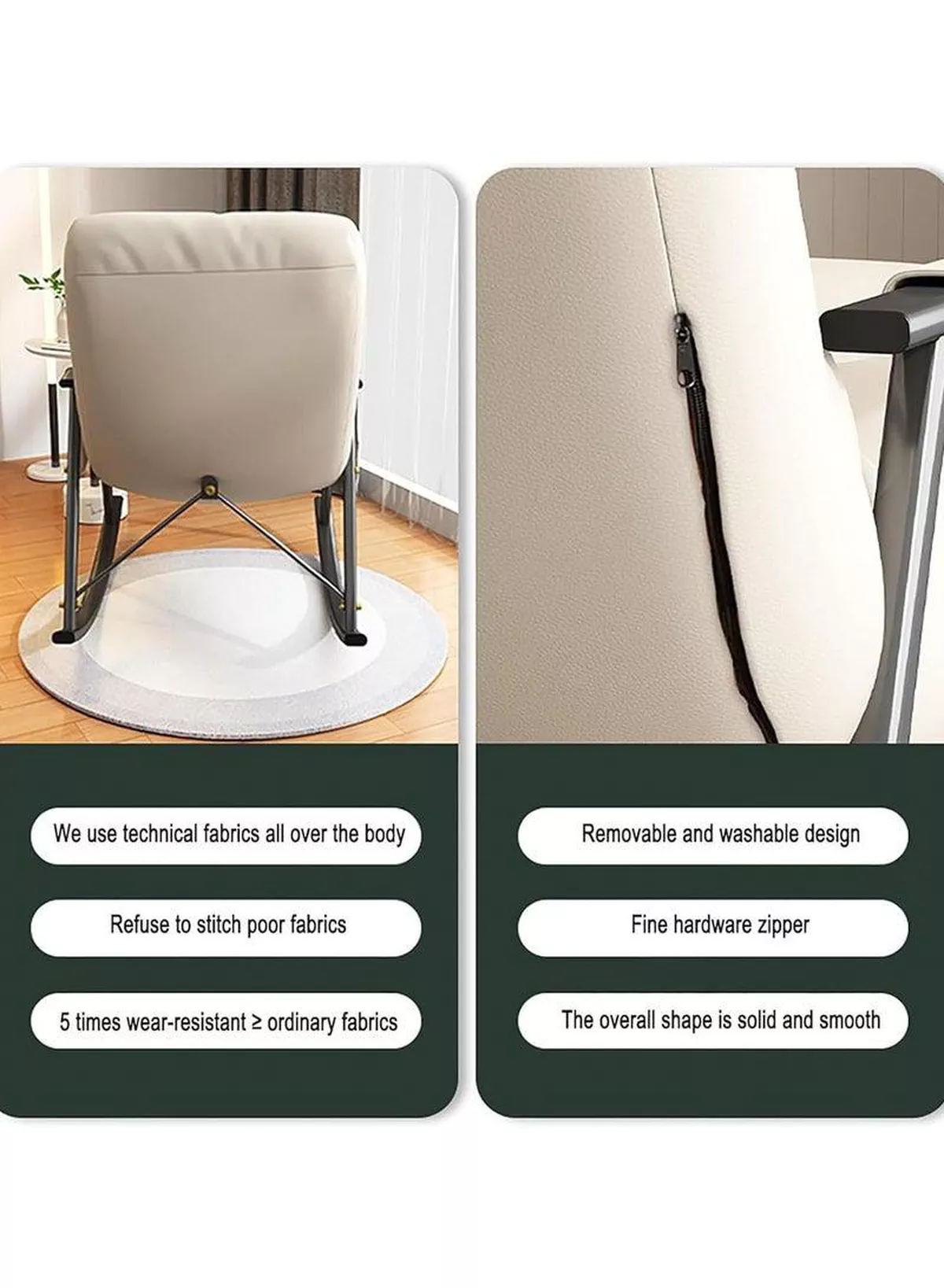 Rocking Chair, Modern Accent Rocker Armchair with Reclining Positions and Side Pocket, Upholstered High Back Rocking Chair for Nursery, Living Room and Bedroom-2-2