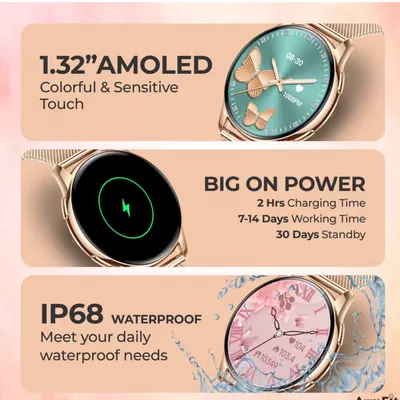 Queen Smart Watch For Women With AMOLED Always On Display Bluetooth Calling Waterproof Fitness Watches For Android iOS Gold-4