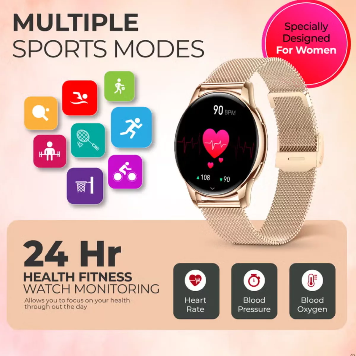 Queen Smart Watch For Women With AMOLED Always On Display Bluetooth Calling Waterproof Fitness Watches For Android iOS Gold-6-6