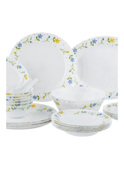 DELCASA 33-Piece Opalware Dinner Set White/Blue/Yellow 13inch-3