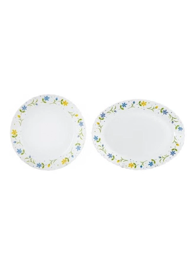 DELCASA 33-Piece Opalware Dinner Set White/Blue/Yellow 13inch-4