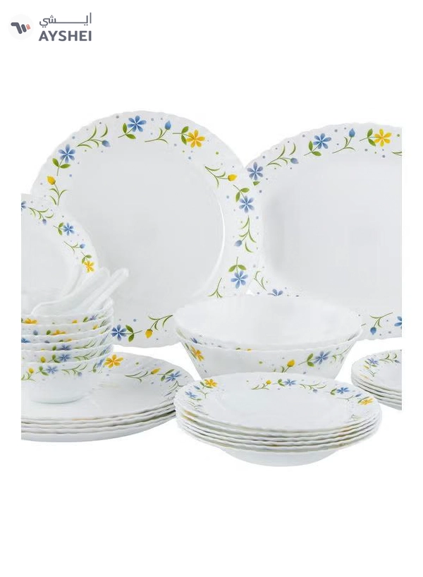 DELCASA 33-Piece Opalware Dinner Set White/Blue/Yellow 13inch
