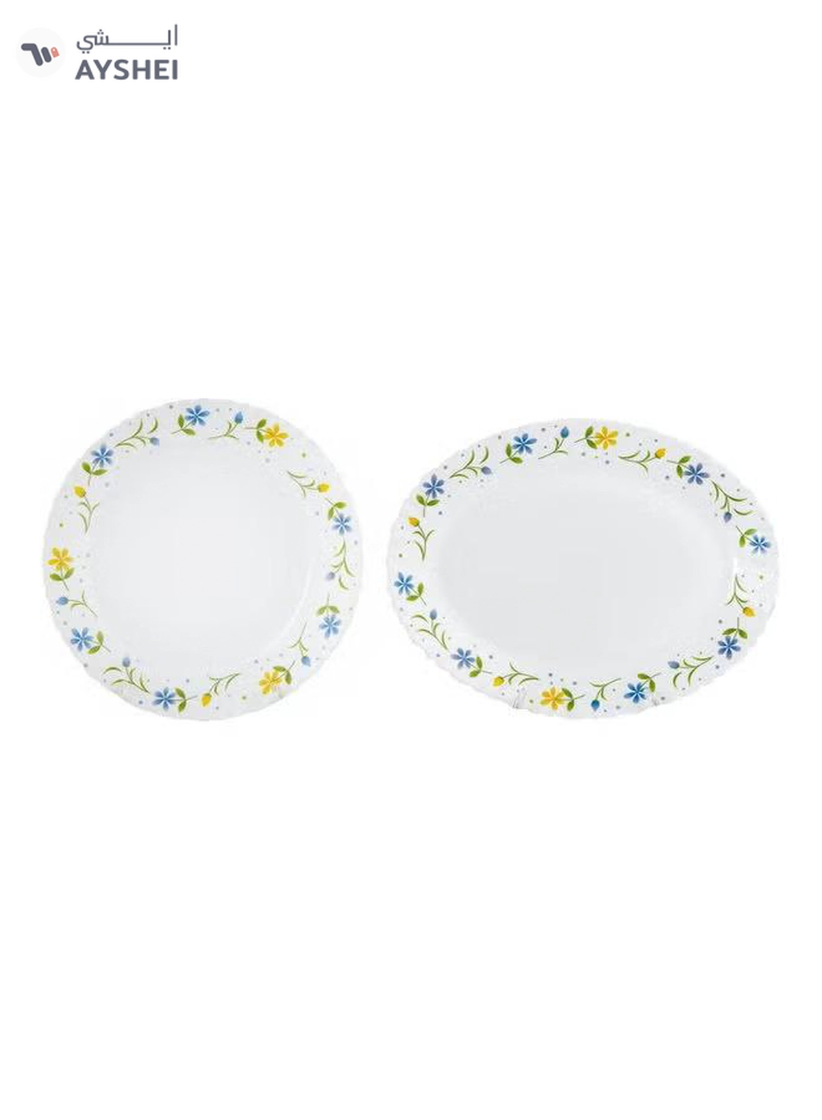 DELCASA 33-Piece Opalware Dinner Set White/Blue/Yellow 13inch-4-4