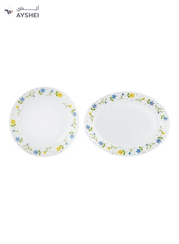 DELCASA 33-Piece Opalware Dinner Set White/Blue/Yellow 13inch
