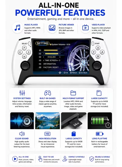 Eworld SF3500 PRO Portable Retro Game Console with 5-Inch IPS HD Display, Dual Wireless Controllers, HDMI TV Output, 64GB Game Card, Thousands of Built-in Retro Games, Rechargeable Handheld Gaming Console, Plug & Play for Kids & Adults-2