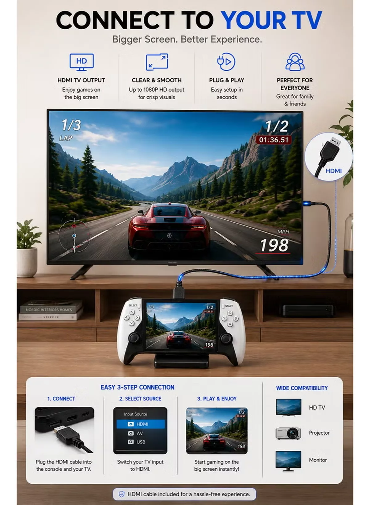 Eworld SF3500 PRO Portable Retro Game Console with 5-Inch IPS HD Display, Dual Wireless Controllers, HDMI TV Output, 64GB Game Card, Thousands of Built-in Retro Games, Rechargeable Handheld Gaming Console, Plug & Play for Kids & Adults-6-6