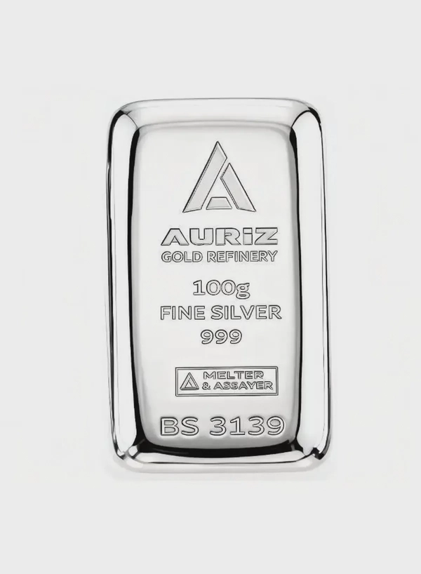 Auriz Minting 100GM Pure Silver Bar 999 - 100 Grams