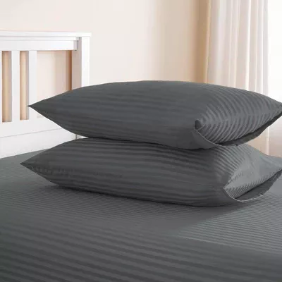 3pcs Fitted Bedsheet Set, 200x200cm, Deep Pocket (15–35cm), Striped Hotel Bed Sheet Set, Grey-1