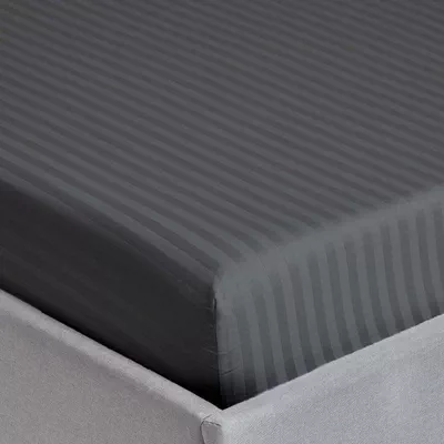 3pcs Fitted Bedsheet Set, 200x200cm, Deep Pocket (15–35cm), Striped Hotel Bed Sheet Set, Grey-2