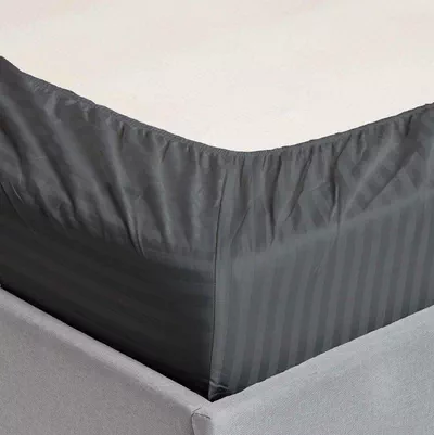 3pcs Fitted Bedsheet Set, 200x200cm, Deep Pocket (15–35cm), Striped Hotel Bed Sheet Set, Grey-3