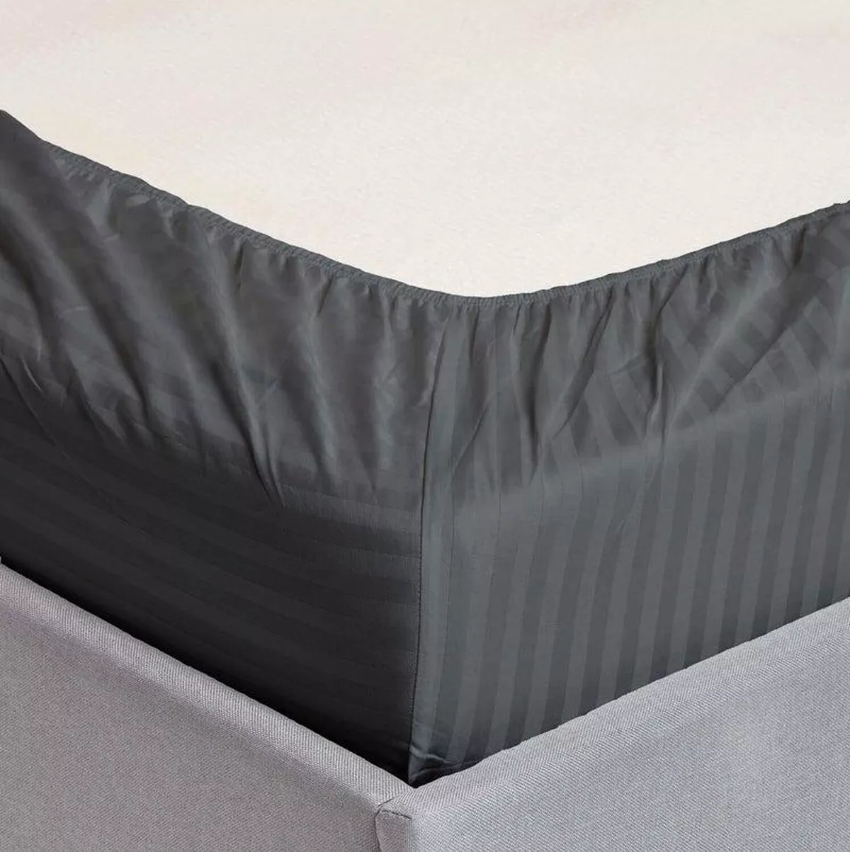 3pcs Fitted Bedsheet Set, 200x200cm, Deep Pocket (15–35cm), Striped Hotel Bed Sheet Set, Grey-3-3