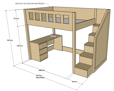 Allan Loft Bed with Study Desk, 140 x 200 cms-1