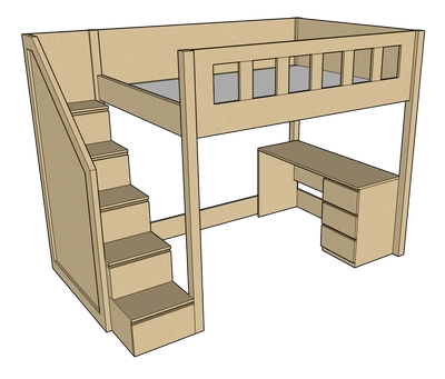 Allan Loft Bed with Study Desk, 140 x 200 cms-0