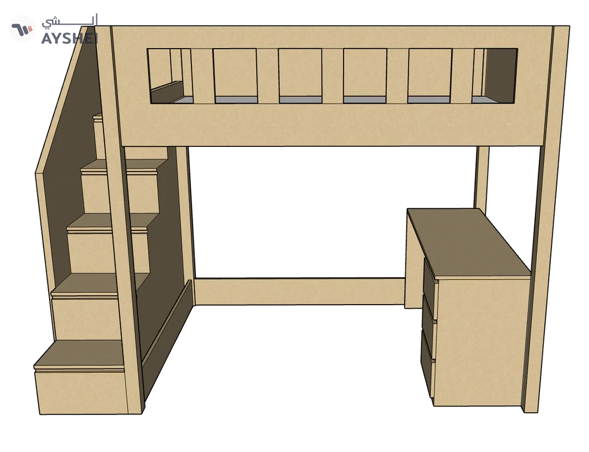Allan Loft Bed with Study Desk, 140 x 200 cms-3-3