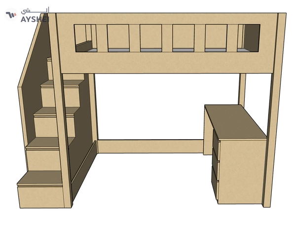 Allan Loft Bed with Study Desk, 140 x 200 cms