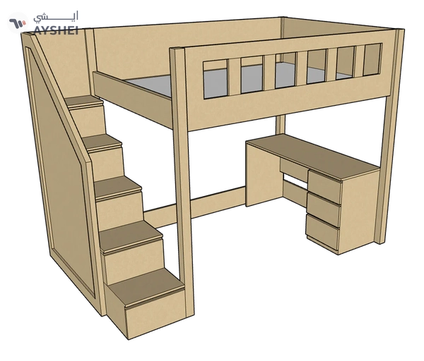 Allan Loft Bed with Study Desk, 140 x 200 cms