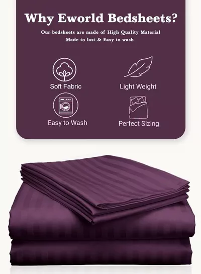 3 Piece Super King Purple Striped Bed Sheet Set – Ultra-Soft Microfiber Striped Sheet & 2 Pillowcases, Breathable Luxury Bedding for Home & Hotel Use-1