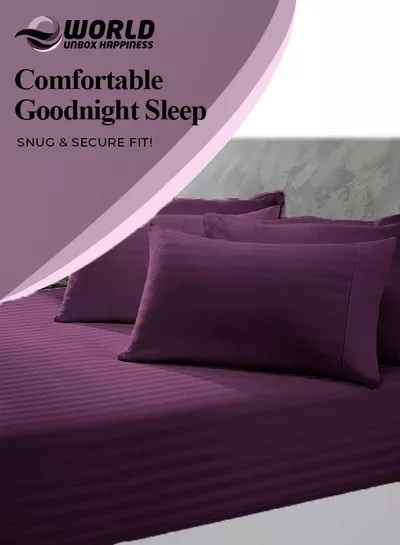 3 Piece Super King Purple Striped Bed Sheet Set – Ultra-Soft Microfiber Striped Sheet & 2 Pillowcases, Breathable Luxury Bedding for Home & Hotel Use-3