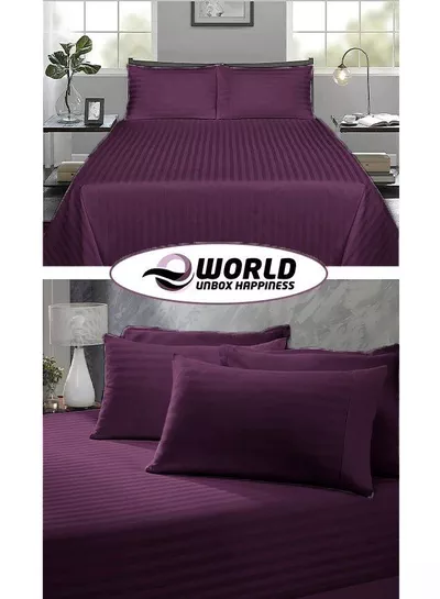 3 Piece Super King Purple Striped Bed Sheet Set – Ultra-Soft Microfiber Striped Sheet & 2 Pillowcases, Breathable Luxury Bedding for Home & Hotel Use-4