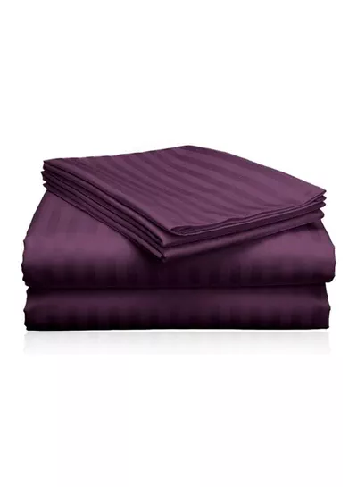 3 Piece Super King Purple Striped Bed Sheet Set – Ultra-Soft Microfiber Striped Sheet & 2 Pillowcases, Breathable Luxury Bedding for Home & Hotel Use-5