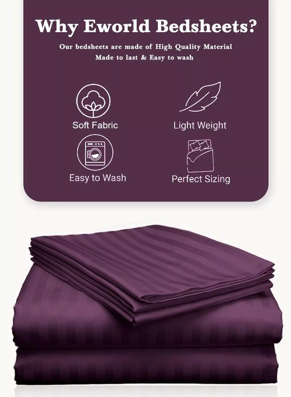 3 Piece Super King Purple Striped Bed Sheet Set – Ultra-Soft Microfiber Striped Sheet & 2 Pillowcases, Breathable Luxury Bedding for Home & Hotel Use-1-1