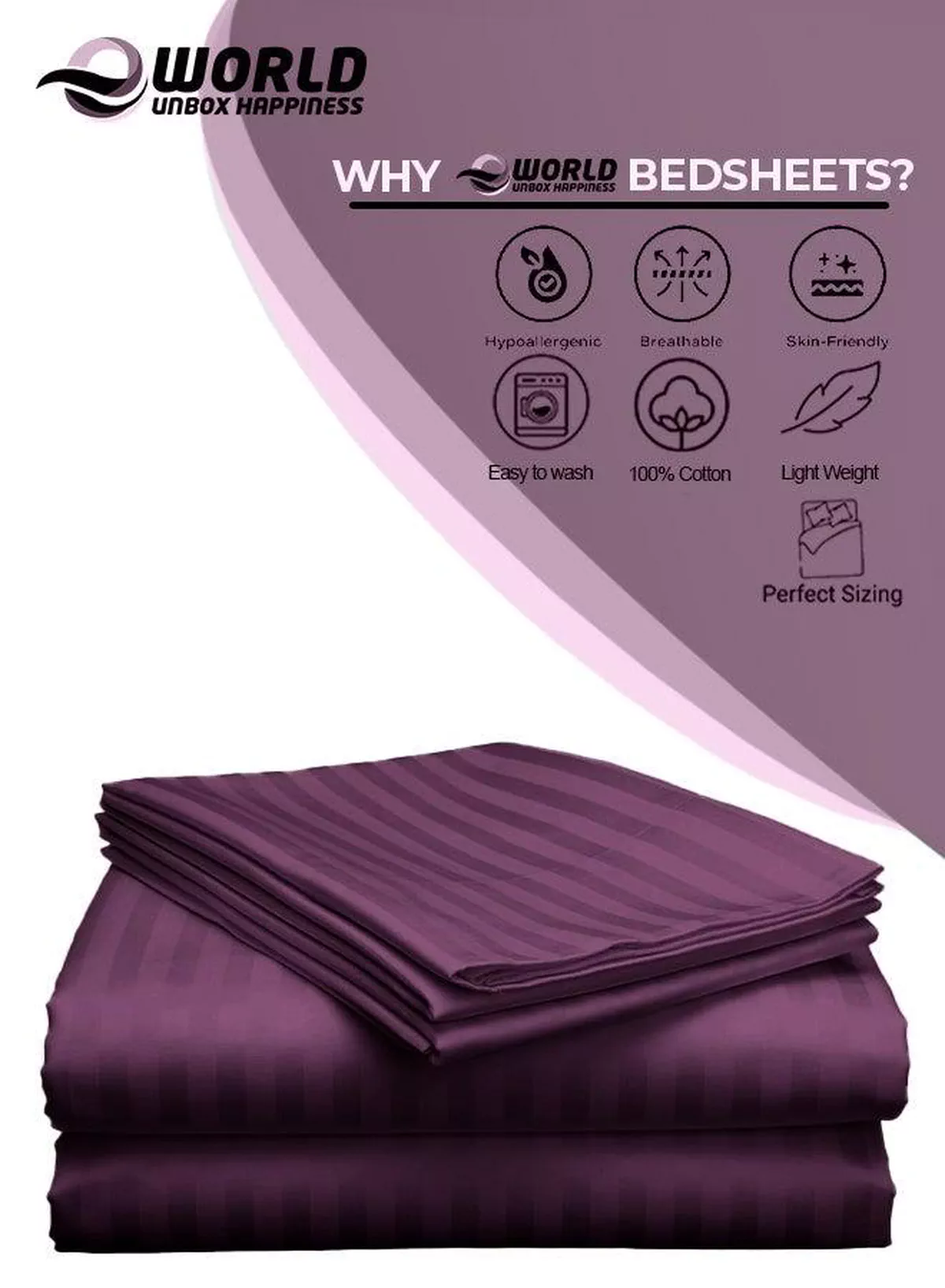 3 Piece Super King Purple Striped Bed Sheet Set – Ultra-Soft Microfiber Striped Sheet & 2 Pillowcases, Breathable Luxury Bedding for Home & Hotel Use-2-2