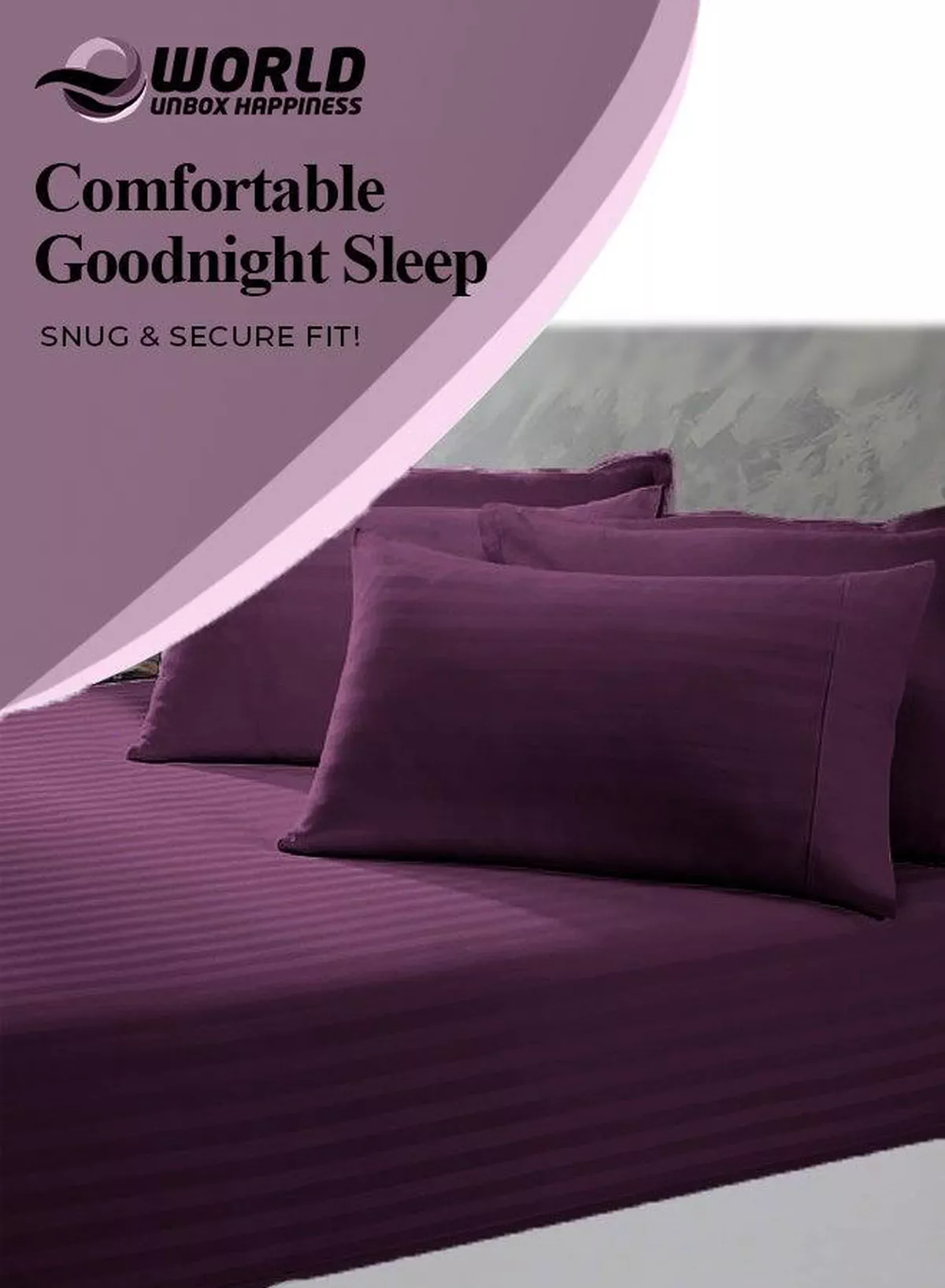 3 Piece Super King Purple Striped Bed Sheet Set – Ultra-Soft Microfiber Striped Sheet & 2 Pillowcases, Breathable Luxury Bedding for Home & Hotel Use-3-3