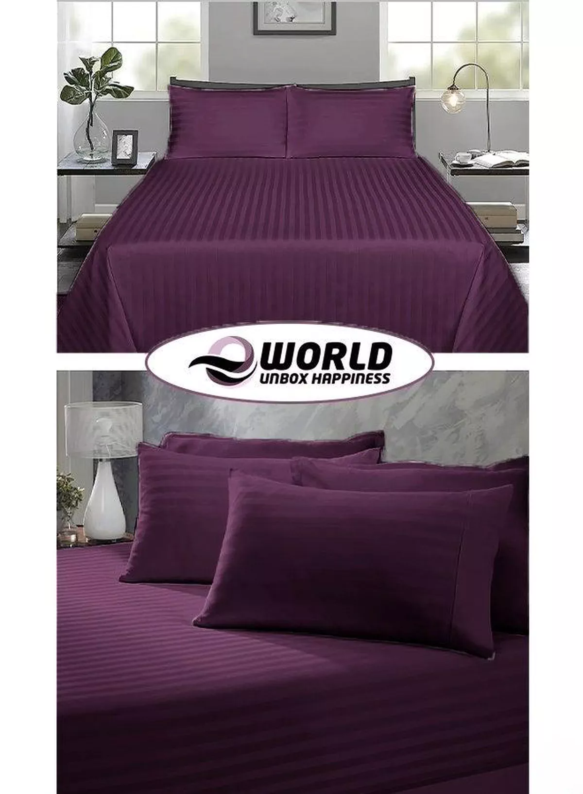 3 Piece Super King Purple Striped Bed Sheet Set – Ultra-Soft Microfiber Striped Sheet & 2 Pillowcases, Breathable Luxury Bedding for Home & Hotel Use-4-4