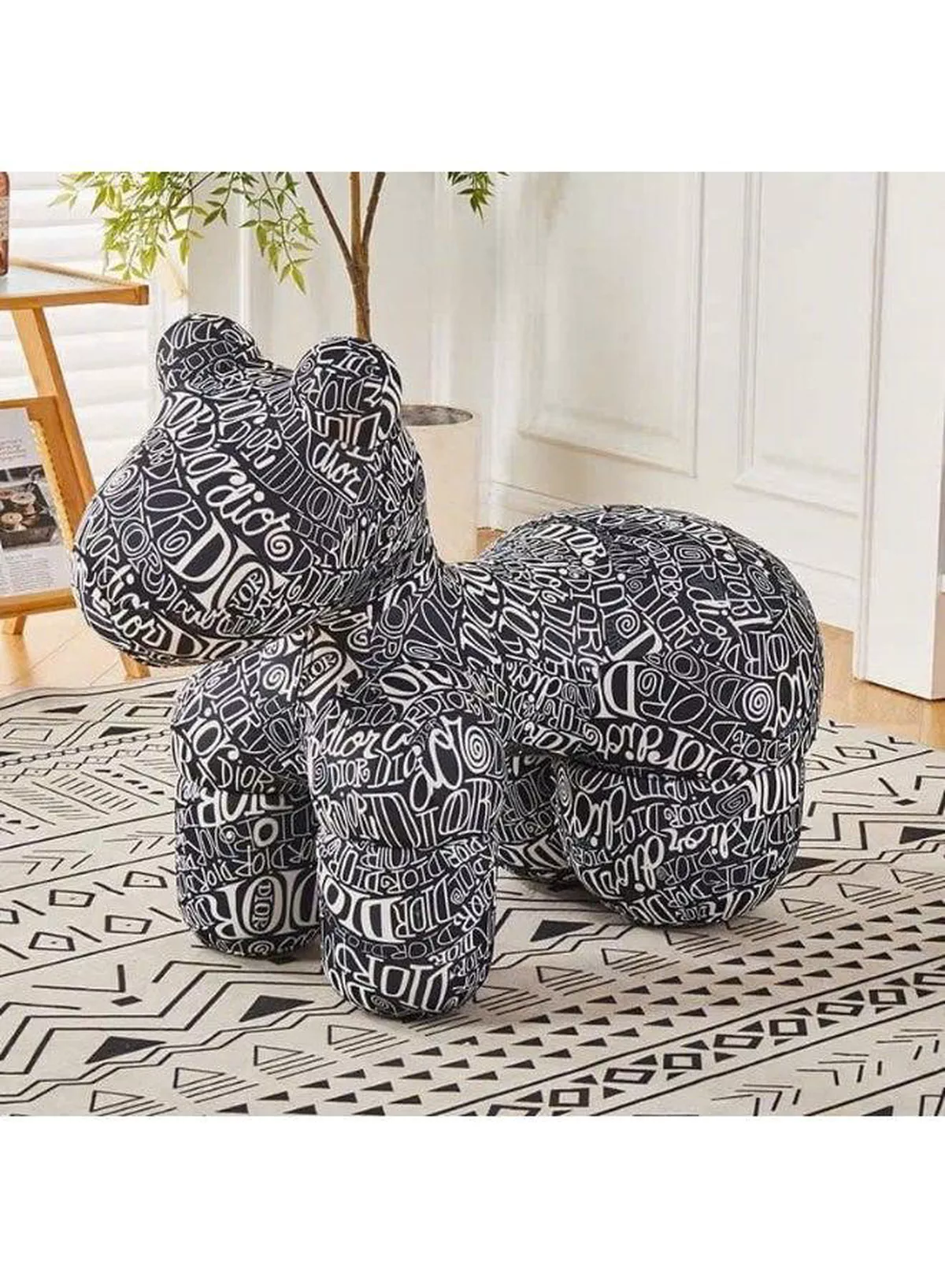 Luxury Designer Style Bear Ottoman Stool Plush Animal Footrest Seat Decorative Accent Chair for Living Room, Bedroom, Kids Room and Office, Soft Padded Comfortable Seating, Modern Home Décor, Durable Upholstered Fabric, Cute Bear Shape,-1-1
