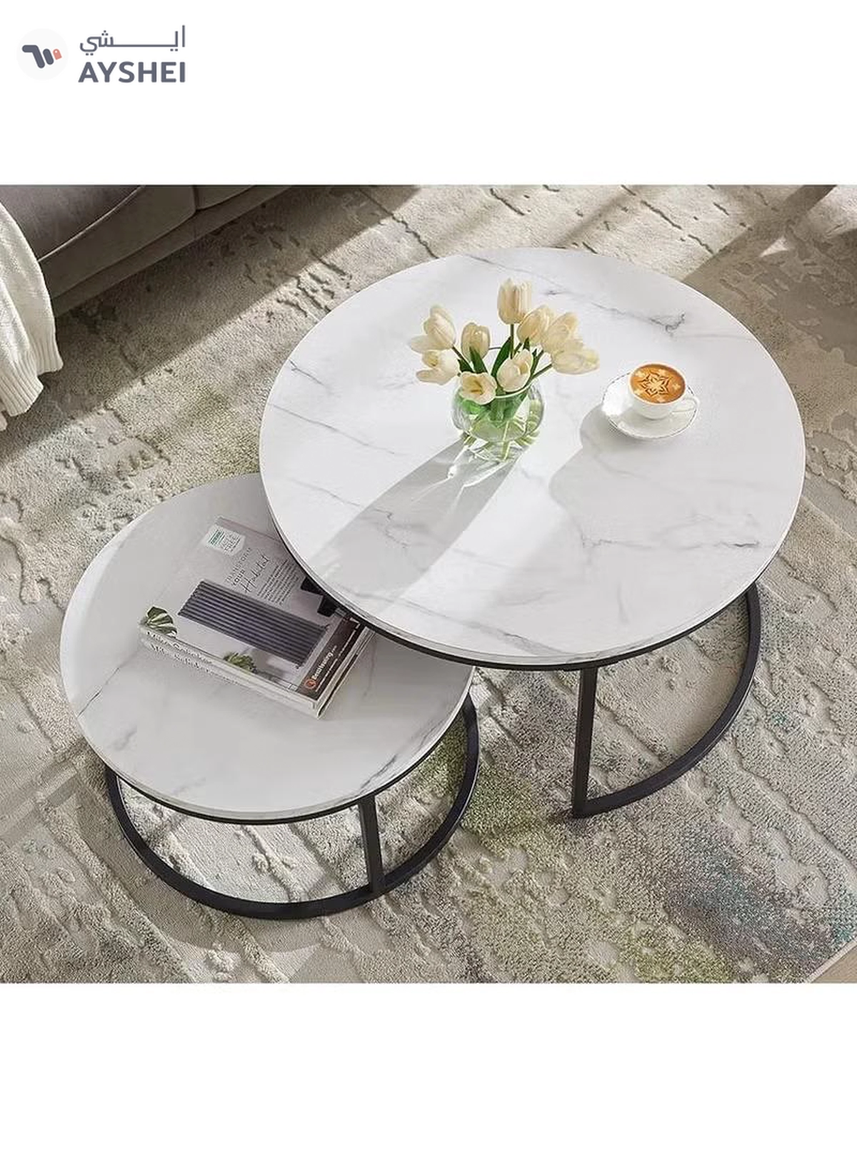 DubaiGallery Furniture Modern Decor Furniture, Sofa Console Cocktail Tables Round End Side Tables Large Nesting Coffee Tables for Living Room Home Office-3-3