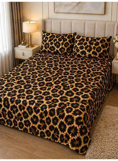 Eworld 3-Piece Flat Bedsheet Set, Leopard Print, 100% Cotton, 125 GSM, 1 Flat Sheet + 2 Pillowcases – Available in King, Queen and Single Sizes-0