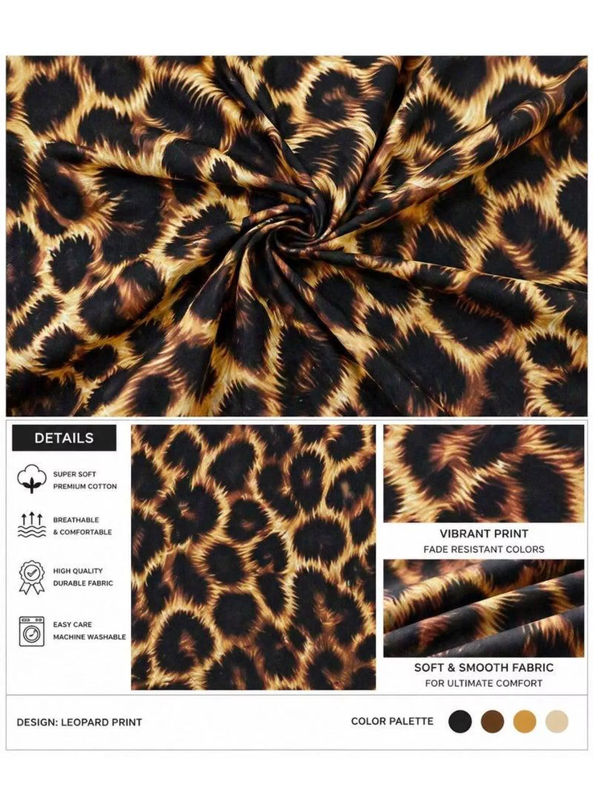 Eworld 3-Piece Flat Bedsheet Set, Leopard Print, 100% Cotton, 125 GSM, 1 Flat Sheet + 2 Pillowcases – Available in King, Queen and Single Sizes-1-1