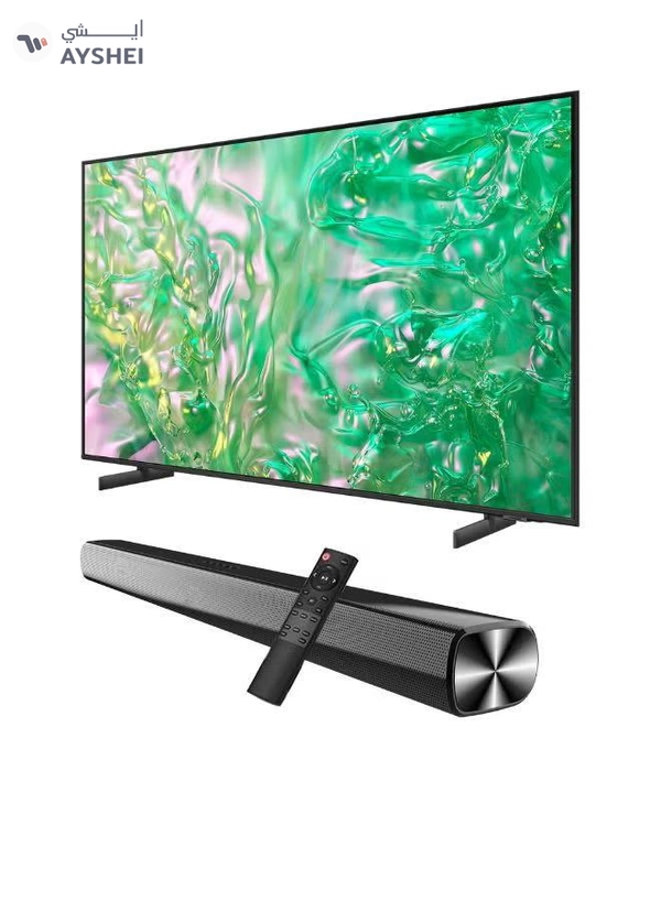 Samsung 50-Inch Crystal UHD DU8000 4K Smart Tv HDR 10+, Dynamic Crystal Color, AirSlim Design With 2.0 Channel Soundbar 30W, HDMI ARC, Bluetooth, USB, MP3, FM Station 50DU8000+SOUNDBAR Grey