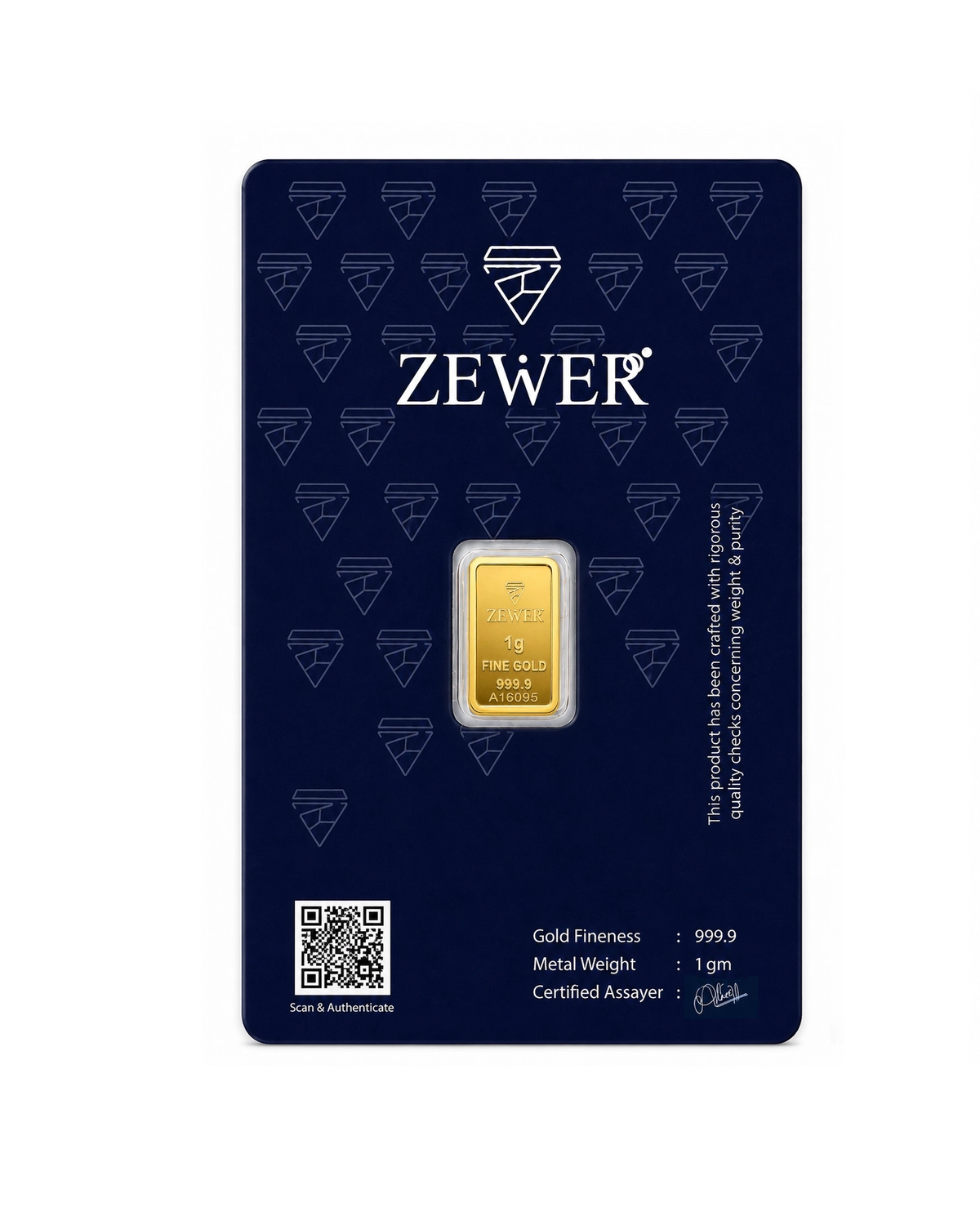 Zewer 1g 24K 999.9 Fine Gold Bar with Floral Design
