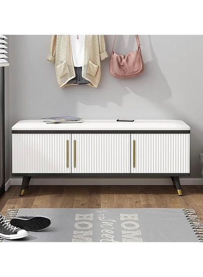 DubaiGallery Luxurious Modern Adjustable Shelves,Leather Comfort Shoe Rack Bench Shoe Storage Organizer with Seat, Modern Slim Hidden Shoe Cabinet with Doors Entryways Hallways-3