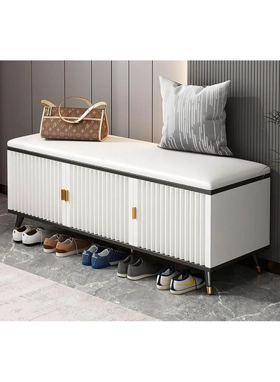 DubaiGallery Luxurious Modern Adjustable Shelves,Leather Comfort Shoe Rack Bench Shoe Storage Organizer with Seat, Modern Slim Hidden Shoe Cabinet with Doors Entryways Hallways-0