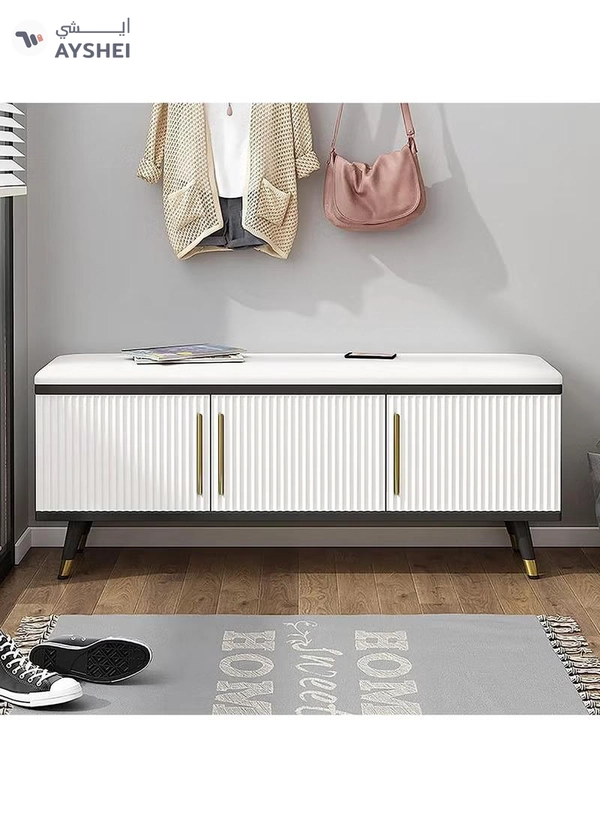 DubaiGallery Luxurious Modern Adjustable Shelves,Leather Comfort Shoe Rack Bench Shoe Storage Organizer with Seat, Modern Slim Hidden Shoe Cabinet with Doors Entryways Hallways
