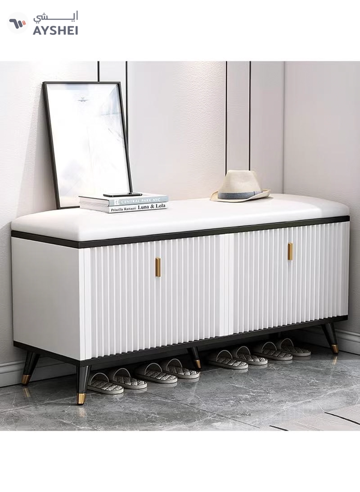 DubaiGallery Luxurious Modern Adjustable Shelves,Leather Comfort Shoe Rack Bench Shoe Storage Organizer with Seat, Modern Slim Hidden Shoe Cabinet with Doors Entryways Hallways-2-2