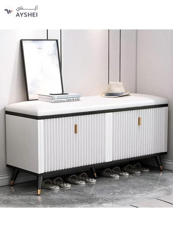 DubaiGallery Luxurious Modern Adjustable Shelves,Leather Comfort Shoe Rack Bench Shoe Storage Organizer with Seat, Modern Slim Hidden Shoe Cabinet with Doors Entryways Hallways