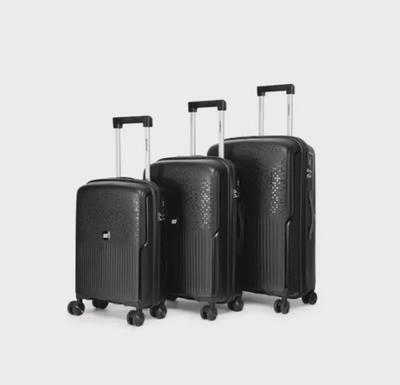 British Tourister 3 Piece Polypropylene Hard Side Spinner Luggage Trolley Set 20/24/28 Inch - Black-0