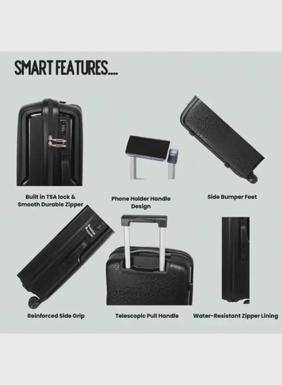 British Tourister 3 Piece Polypropylene Hard Side Spinner Luggage Trolley Set 20/24/28 Inch - Black-3