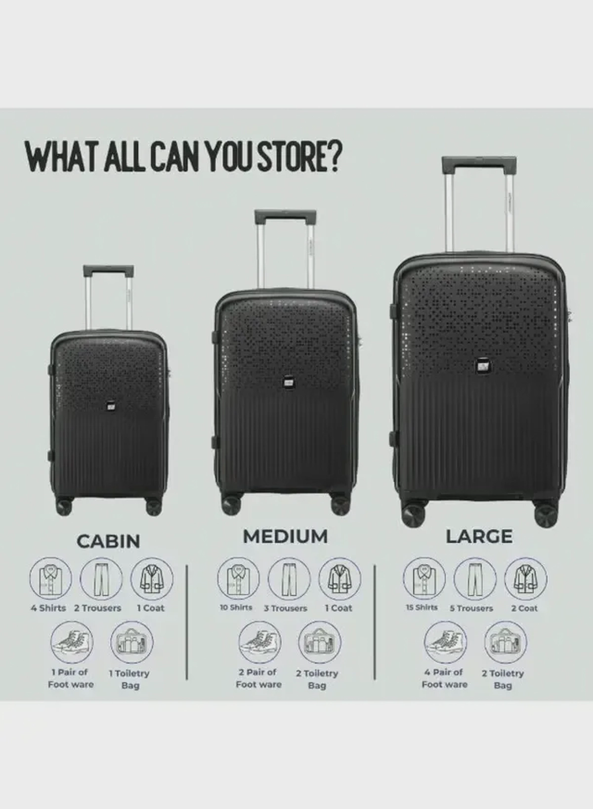 British Tourister 3 Piece Polypropylene Hard Side Spinner Luggage Trolley Set 20/24/28 Inch - Black-4-4