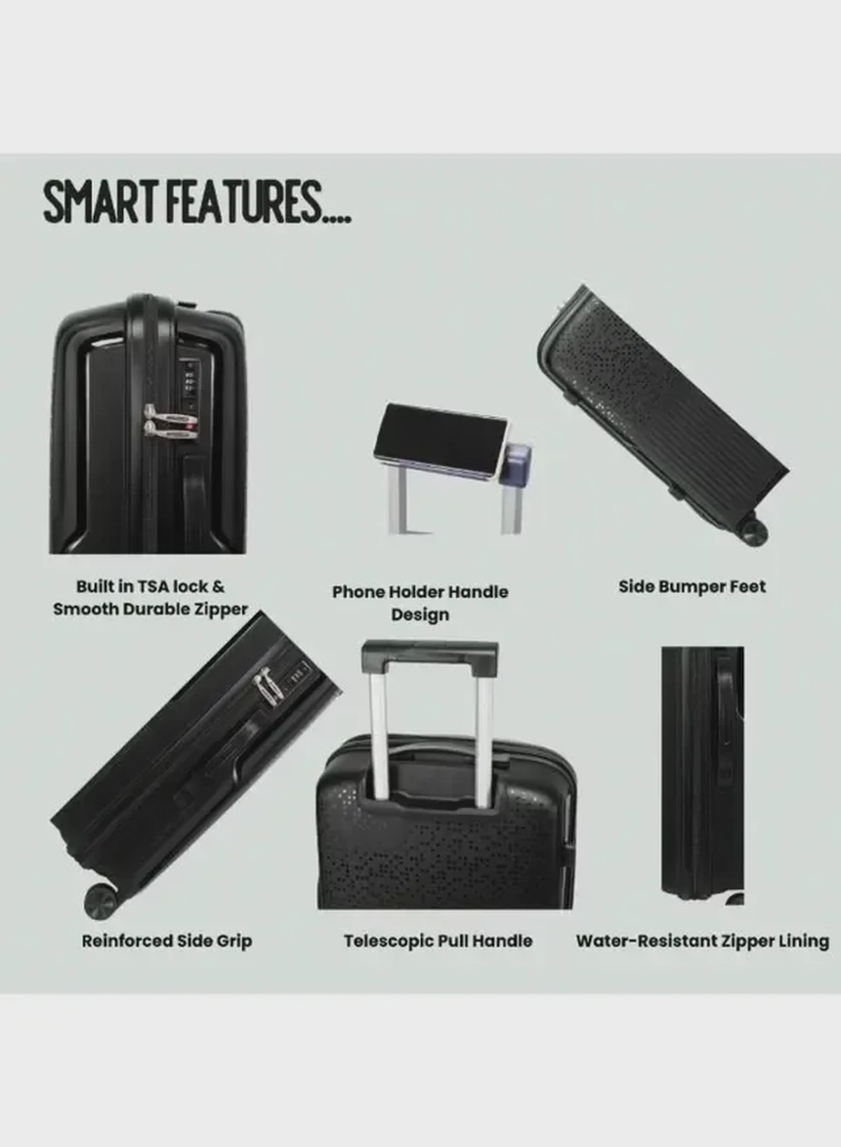 British Tourister 3 Piece Polypropylene Hard Side Spinner Luggage Trolley Set 20/24/28 Inch - Black-3-3